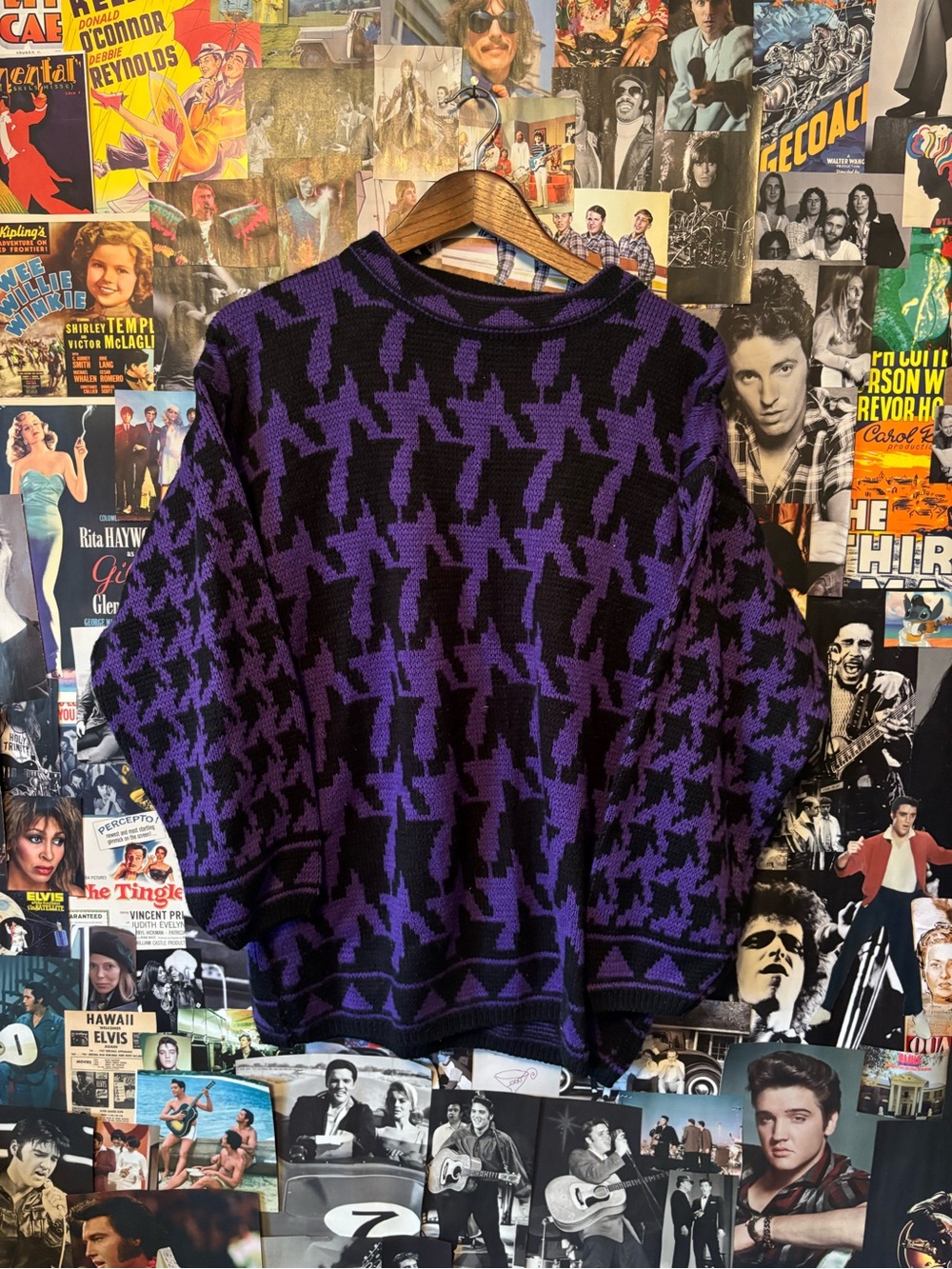 Venezia Purple and Black Houndstooth Crewneck Sweater